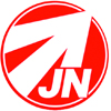 Abgebildet ist das Logo der Jungen Nationaldemokraten Hessen. In einem roten Kreis befinden sich ein großer weißer Pfeil und ebenso in weiß die Buchstaben JN.