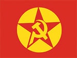 Abgebildet ist das Logo der Volksbefreiungspartei. Auf rechteckigem rotem Untergrund befindet sich in gelber Farbe ein Kreis. Darin befindet sich in roter Farbe ein fünfzackiger Stern, in dem sich wiederum in gelber Farbe Hammer und Sichel befinden.